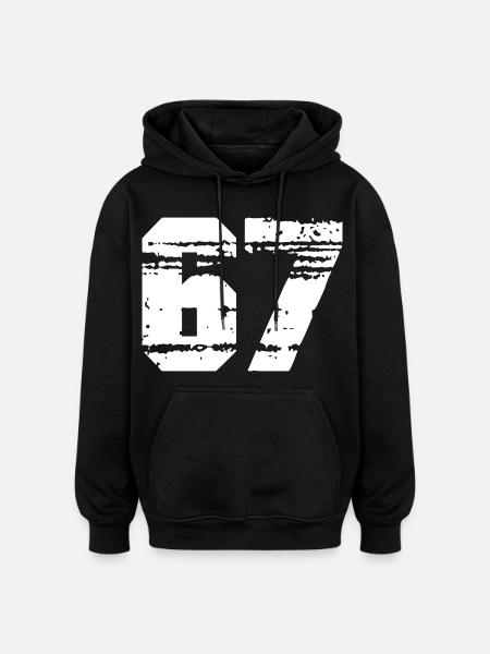 Nummer 67 in Schwarz-Weiß-Kontrast - Oversized Unisex Hoodie - Schwarz