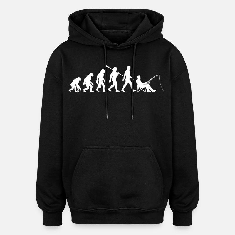 Evolution - Angler, Fishing Gift - Oversized Unisex Hoodie - black