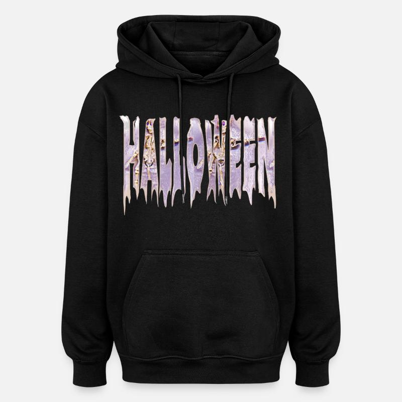 Icy Halloween Lettrage Squelette Gothique - Sweat à capuche oversize unisexe - noir