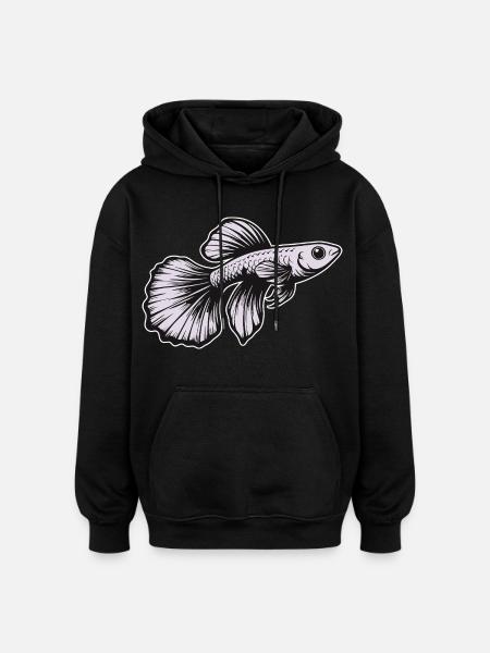 White Guppy Design – Aquarium Fish - Oversized Unisex Hoodie - black