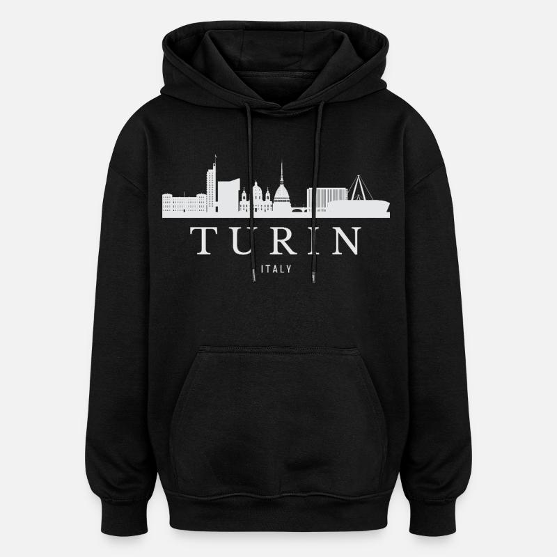 Turin Skyline, Turin Italie - Sweat à capuche oversize unisexe - noir