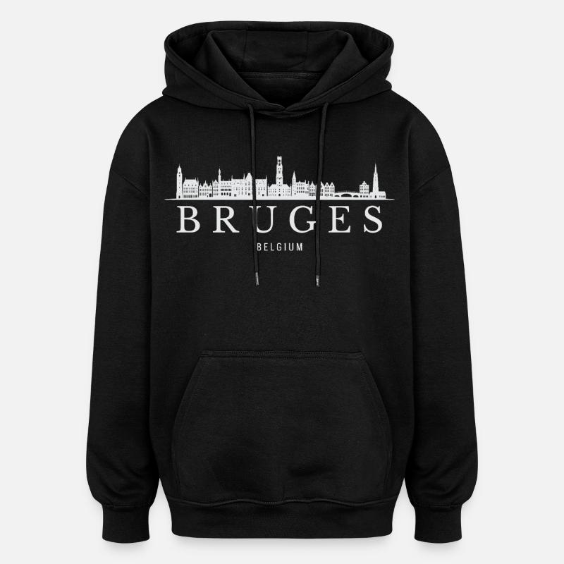 Silhouette de Bruges, Bruges Belgique - Sweat à capuche oversize unisexe - noir