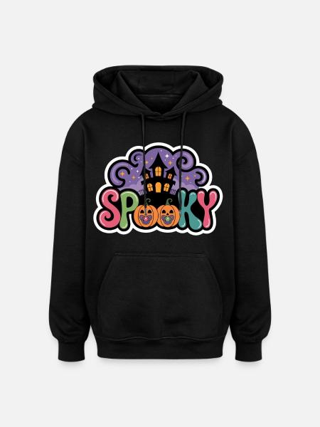Château hanté Halloween Citrouilles - Sweat à capuche oversize unisexe - noir