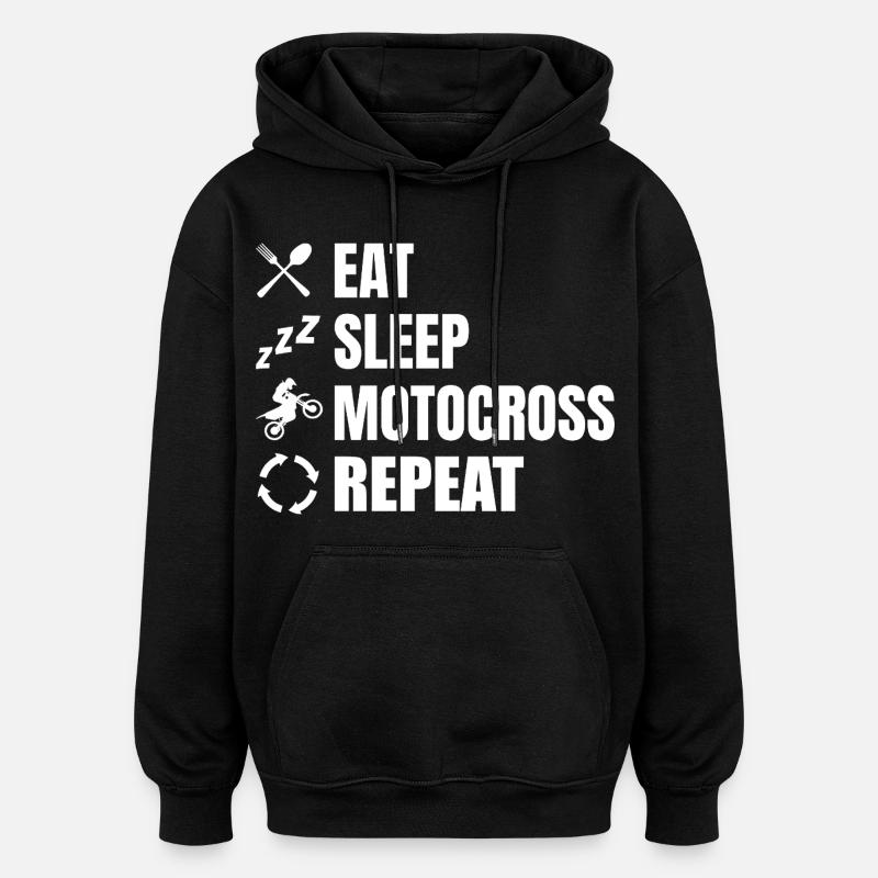 Manger, dormir, motocross, répéter - Sweat à capuche oversize unisexe - noir