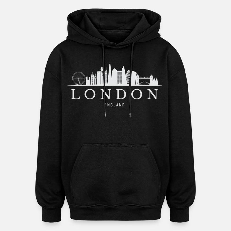 London Skyline, Londres Angleterre - Sweat à capuche oversize unisexe - noir