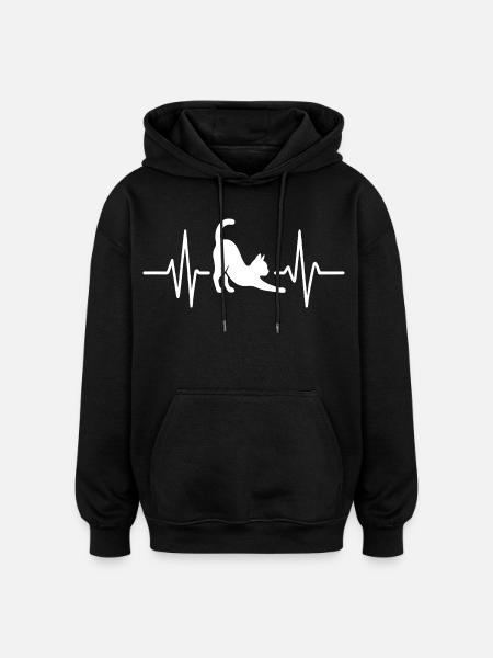 Cat Stretch Heartbeat - Oversized Unisex Hoodie - black