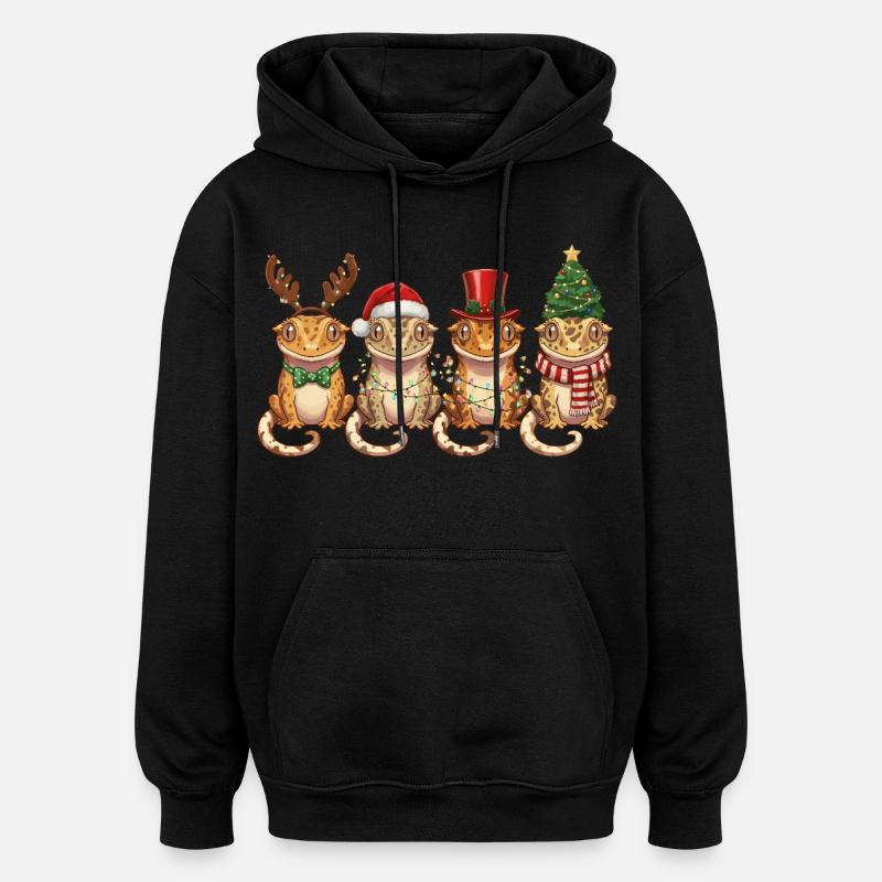 Lumières de Noël Gecko Couronne - Sweat à capuche oversize unisexe - noir