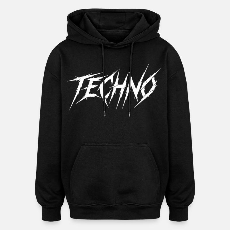 Techno Prong Font Graphic - Oversized Unisex Hoodie - black
