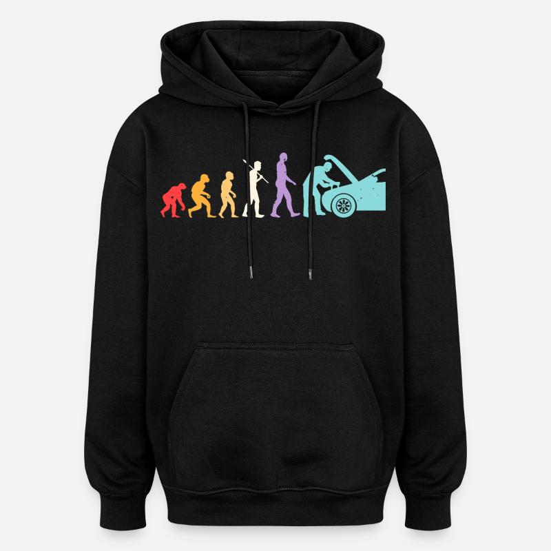 Évolution Mécanicien Humour Mécano Garage - Sweat à capuche oversize unisexe - noir