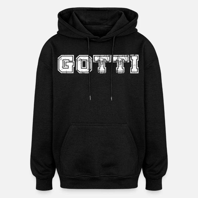 Lettrage universitaire vieilli de Gotti - Sweat à capuche oversize unisexe - noir