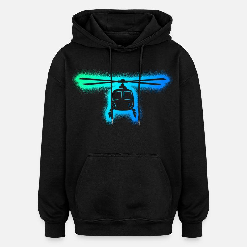 Pilote d’hélicoptère Enfants Hommes Garçons Hélicoptère - Sweat à capuche oversize unisexe - noir
