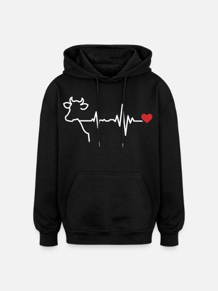 Cow heartbeat line design - Oversized Unisex Hoodie - black