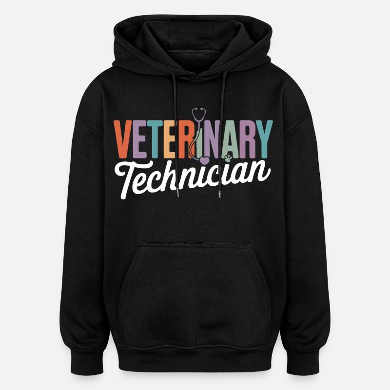Veterinary Technician Rainbow Logo - Oversized Unisex Hoodie - black