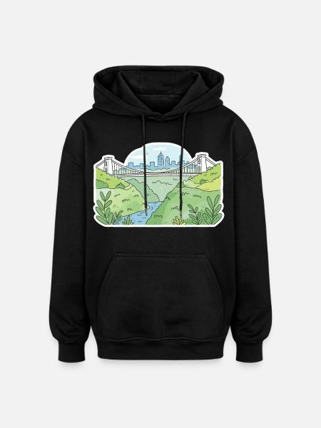 Bristol Clifton Suspension Bridge Skyline Art - Oversized Unisex Hoodie - black