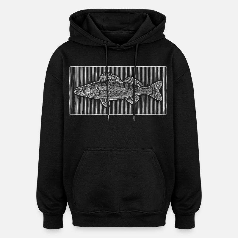 Line-Art – Edles Angler & Fischer Design - Oversized Unisex Hoodie - Schwarz