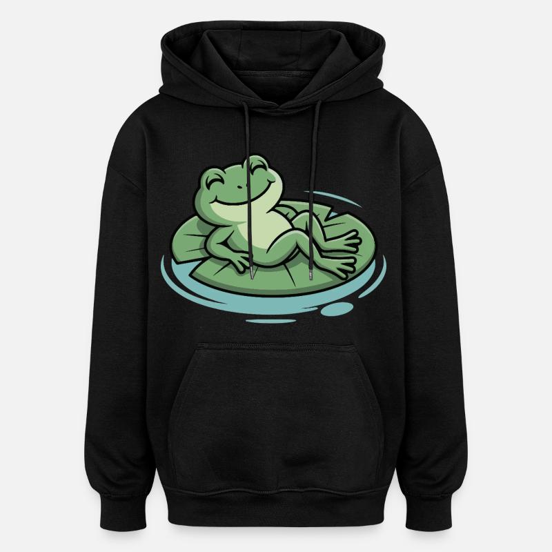 Grenouille froide sur un coussin feuille - Sweat à capuche oversize unisexe - noir