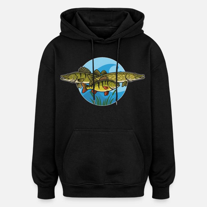 Perche, brochet, zander, prédateur, pêche - Sweat à capuche oversize unisexe - noir
