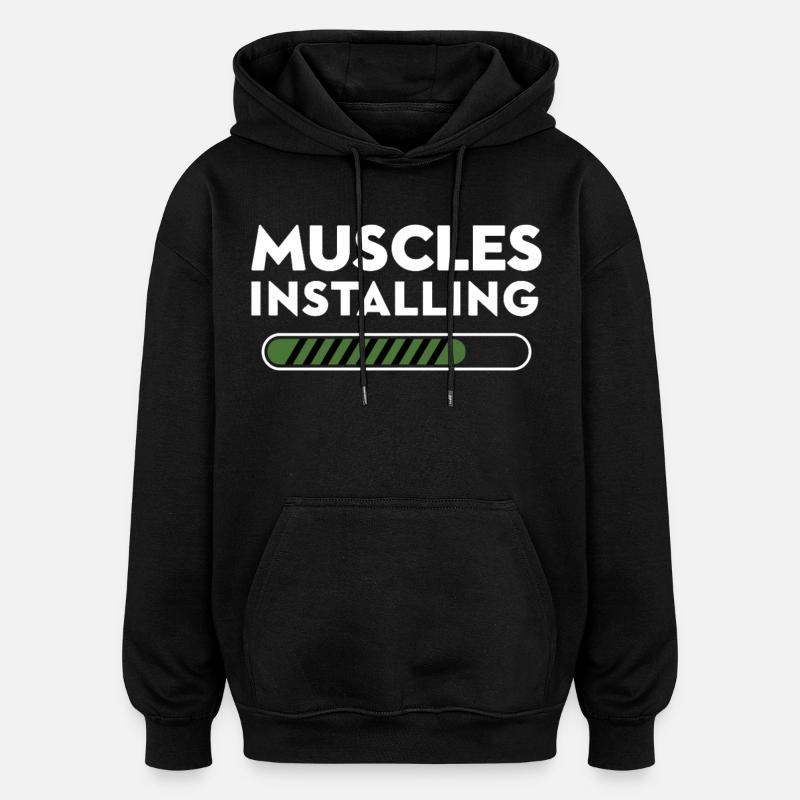 Muscles Installing Progress Graphic - Oversized Unisex Hoodie - black