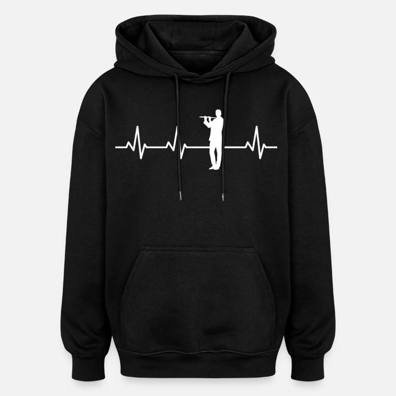 Flute player pulse line ECG - Oversized Unisex Hoodie - black