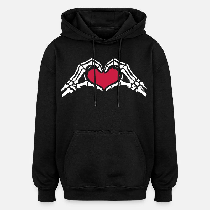 Mains Squelettes Amour Cœur Saint-Valentin - Sweat à capuche oversize unisexe - noir