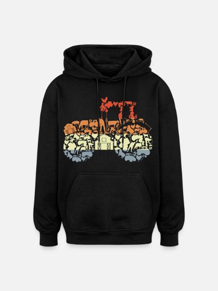Retro Tractor Silhouette - Oversized Unisex Hoodie - black