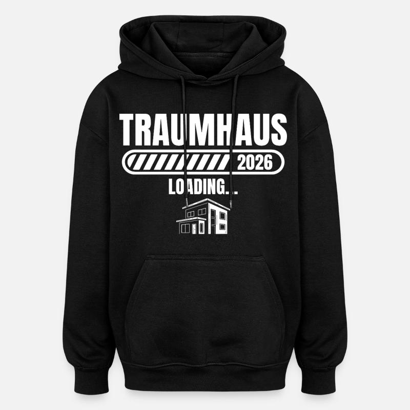 Hausbau 2026 Traumhaus chargeur - Sweat à capuche oversize unisexe - noir