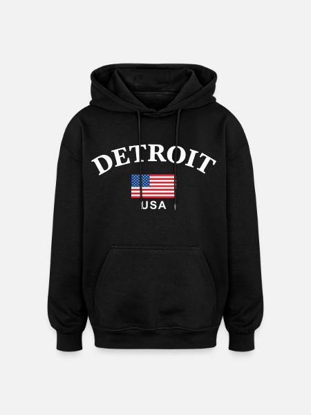 Detroit, États-Unis - Sweat à capuche oversize unisexe - noir