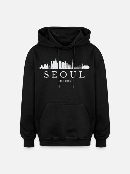 Seoul Skyline, Seoul South Korea - Oversized Unisex Hoodie - black