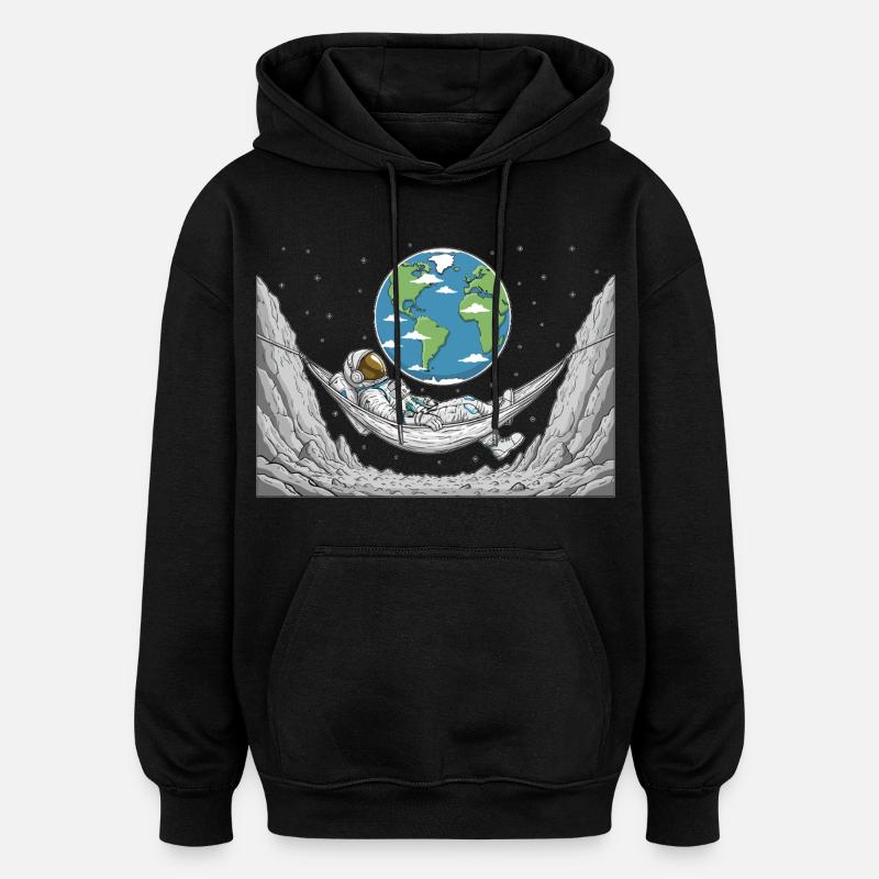 Astronaut Space Hammock Moon Earth Rest - Oversized Unisex Hoodie - Schwarz
