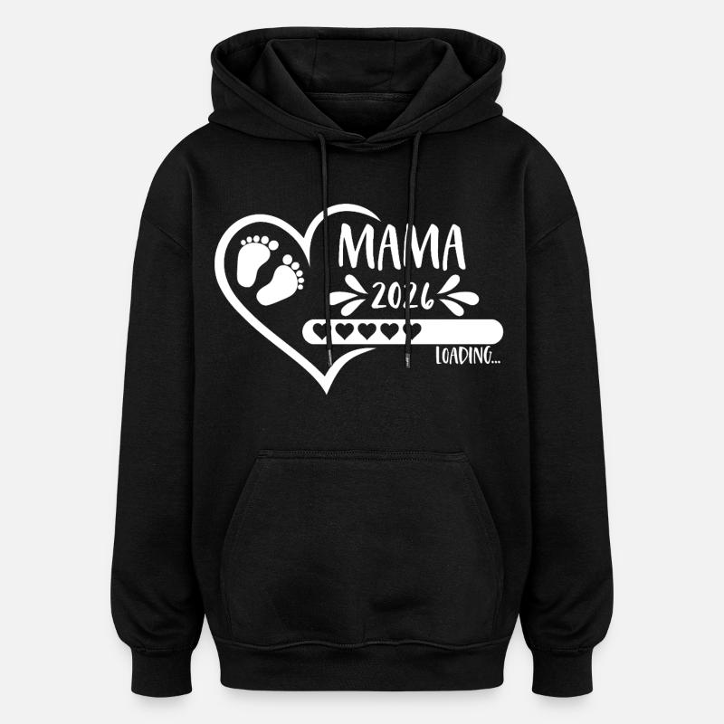 Mama 2026 laddar hjärtladdningsstång bebisfötter - Oversized luvtröja unisex - svart