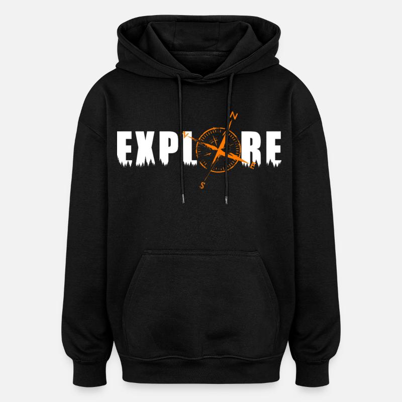 Explore Motiv mit einem Kompass - Oversized Unisex Hoodie - Schwarz