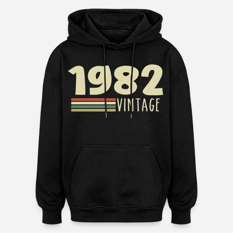 1982-Anniversaire-1982-retro-1982 - Sweat à capuche oversize unisexe - noir