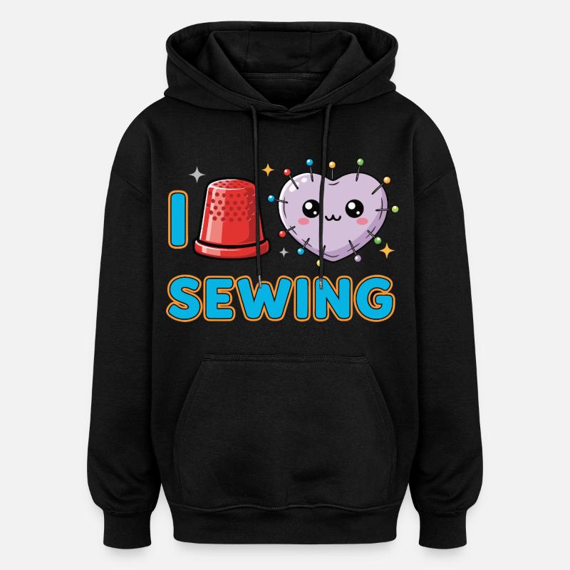 J’adore coudre Nähen - Sweat à capuche oversize unisexe - noir