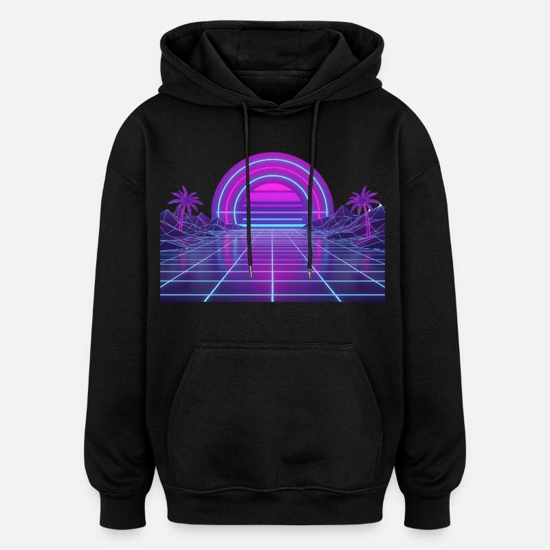 Retro Synthwave Sunset Neon Motif 80s - Oversized Unisex Hoodie - black
