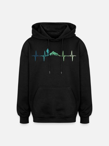 Mountain Heartbeat Hiking - Oversized Unisex Hoodie - black