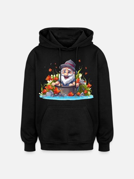 Gnom im Badetopf am Teich - Oversized Unisex Hoodie - Schwarz