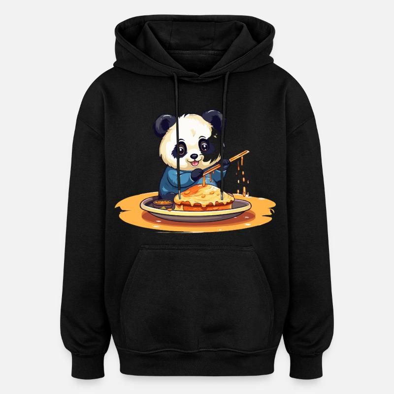 Panda Cooking Pancakes - Sweat à capuche oversize unisexe - noir