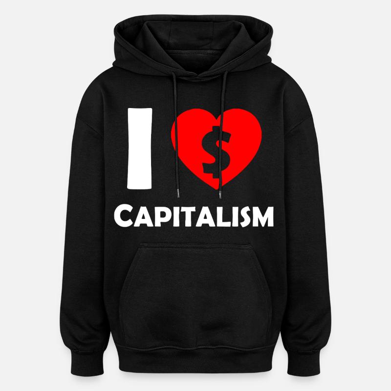 J’adore le capitalisme Heart Dollar - Sweat à capuche oversize unisexe - noir