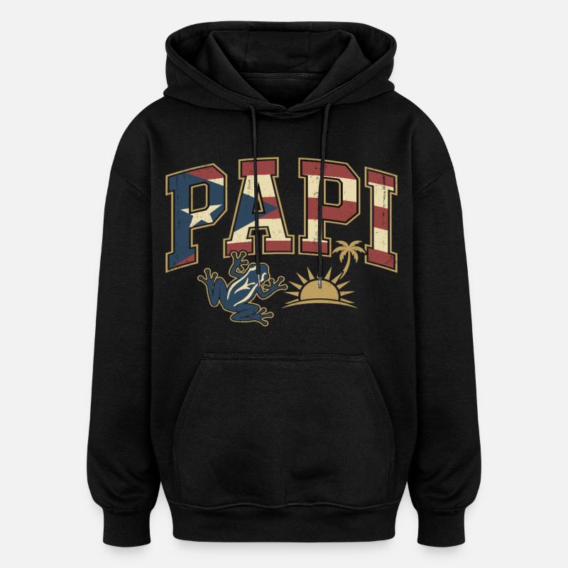 Papi Drapeau de Porto Rico - Sweat à capuche oversize unisexe - noir