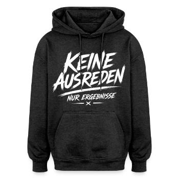 No excuses, only results - Oversized Unisex Hoodie - charcoal grey - Front - Noah (186cm)