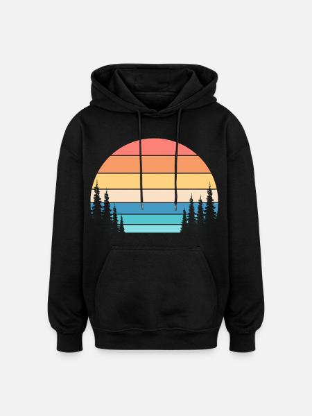 Retro Sunset and Pine Forest - Oversized Unisex Hoodie - black