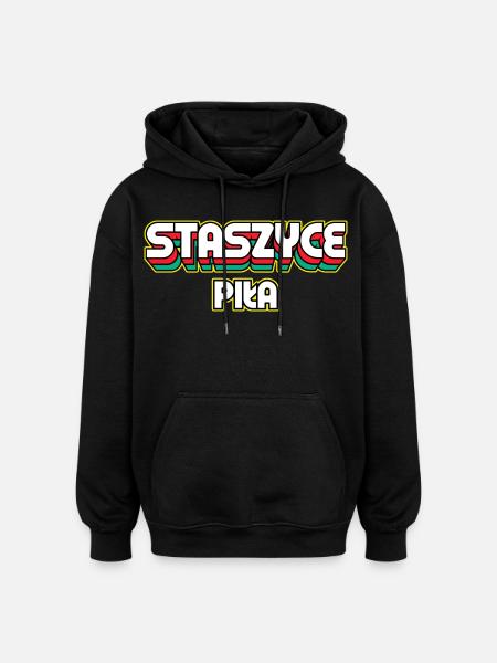 Staszyce Piła. Retro District Name - Oversized Unisex Hoodie - black