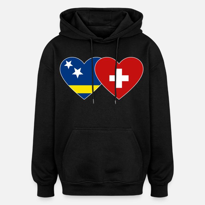 Curacao_Schweiz_Flagge_Herz - Sweat à capuche oversize unisexe - noir