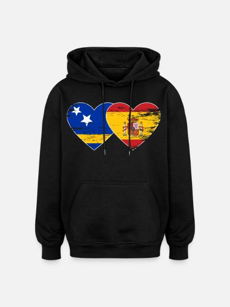 Curacao_Spanien_Flagge_Herz_used - Oversized Unisex Hoodie - black