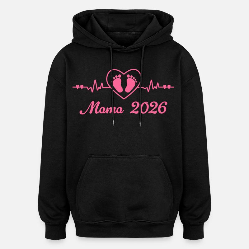 Maman enceinte 2026 - Sweat à capuche oversize unisexe - noir