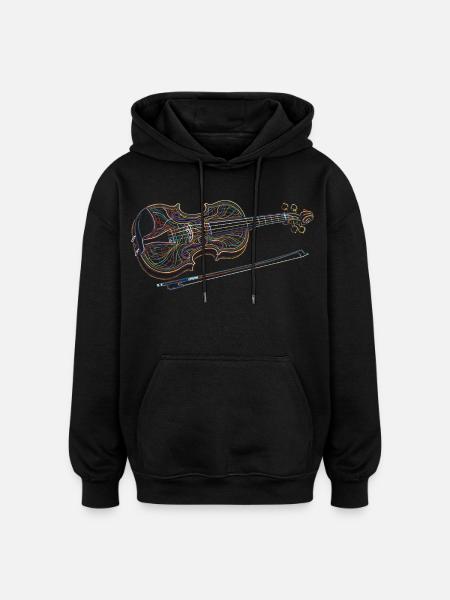 Violin Music Instrument Drawing Art Print - Oversized Unisex Hoodie - black