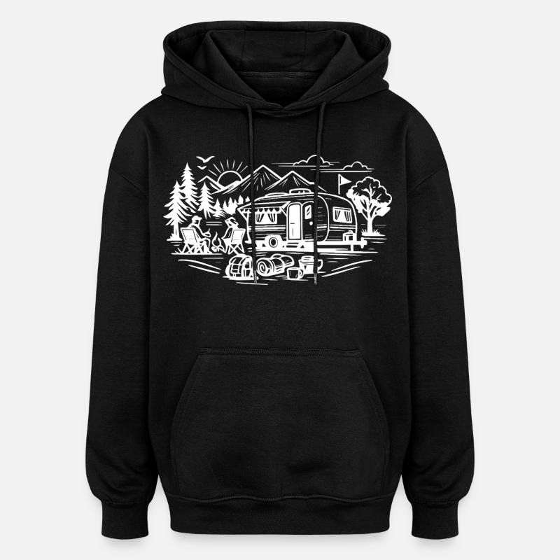Camping Anhaenger Landschaft - Oversized Unisex Hoodie - Schwarz