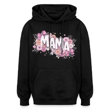 MAMA Fleurs Pastels et Nœuds Roses | Style Chic - Sweat à capuche oversize unisexe - noir - Devant - Noah (186cm)