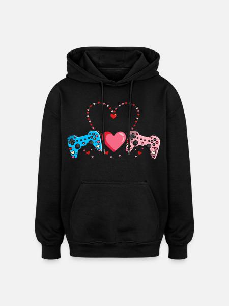 Retro Heart Valentine's Day Design Love - Oversized Unisex Hoodie - black