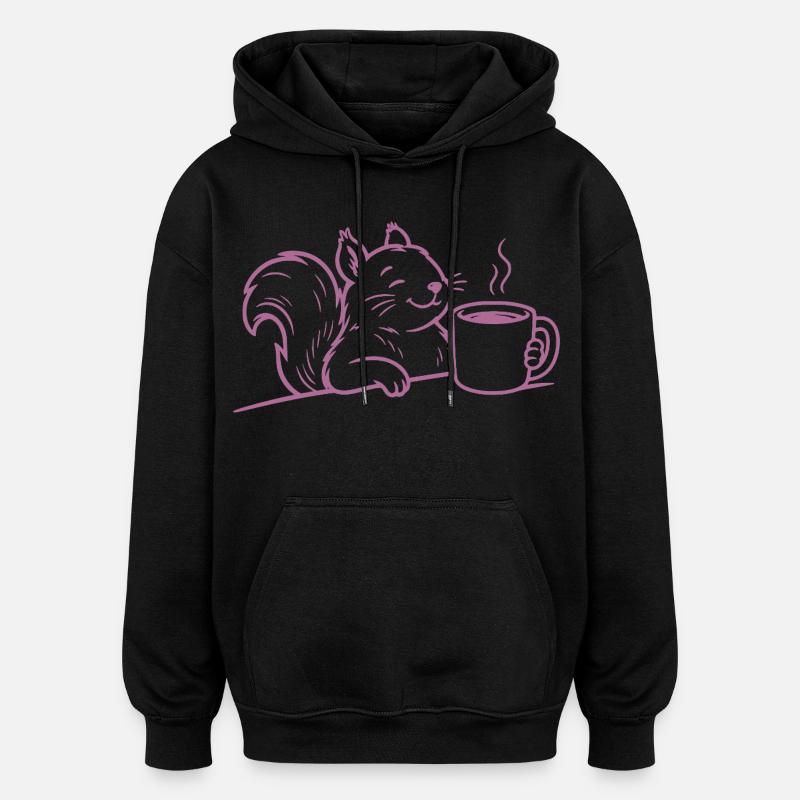 Eichhörnchen Kaffee Illustration Kaffeeliebe - Oversized Unisex Hoodie - Schwarz